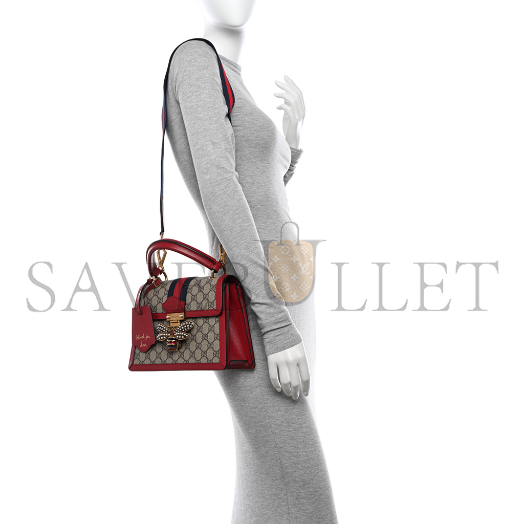 GUCCI GG SUPREME MONOGRAM SMALL QUEEN MARGARET TOP HANDLE BAG RED 476541 (25*18*10cm) 